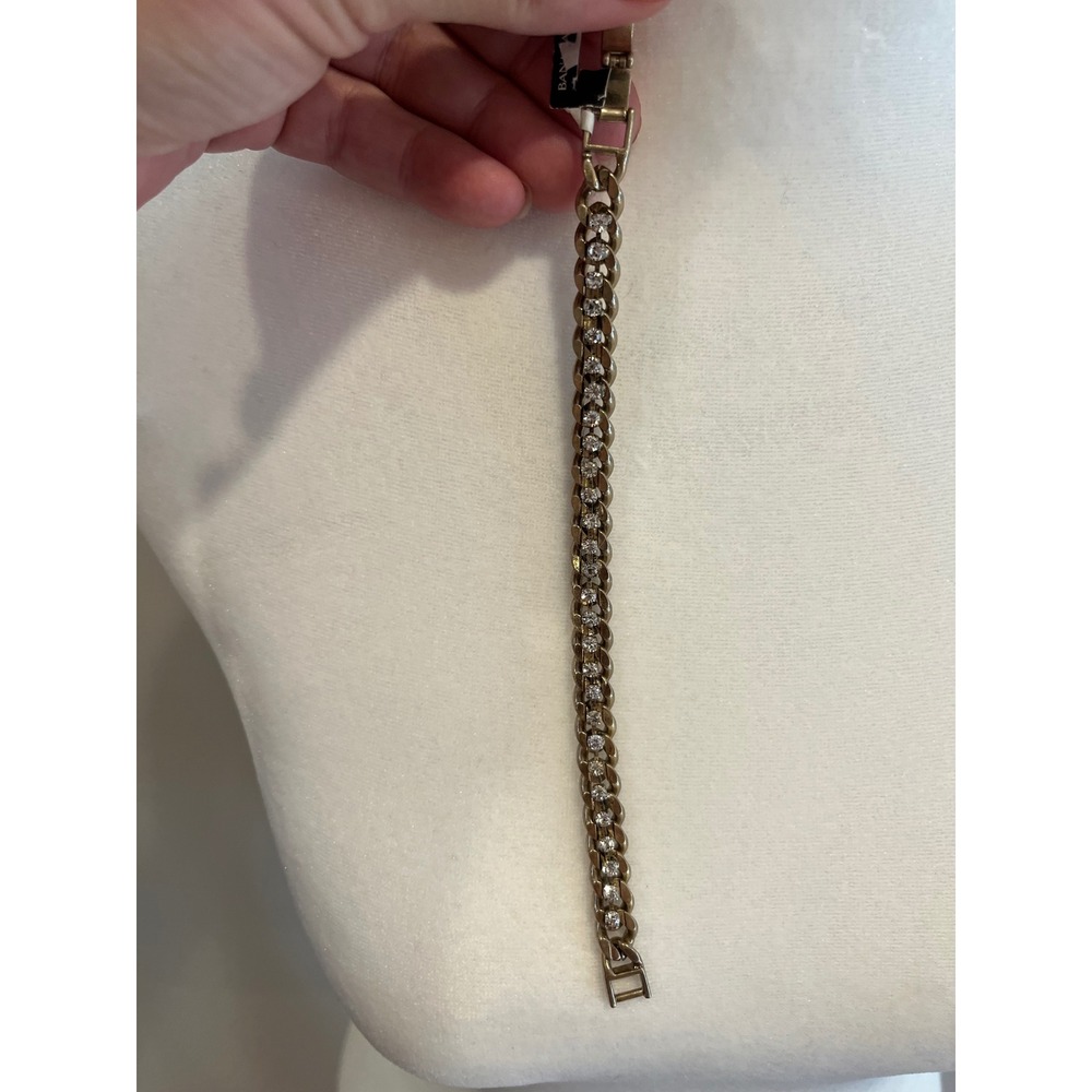 Banana Republic Gold Tone Crystal Curb Chain Bracelet Tennis Style Fold Over